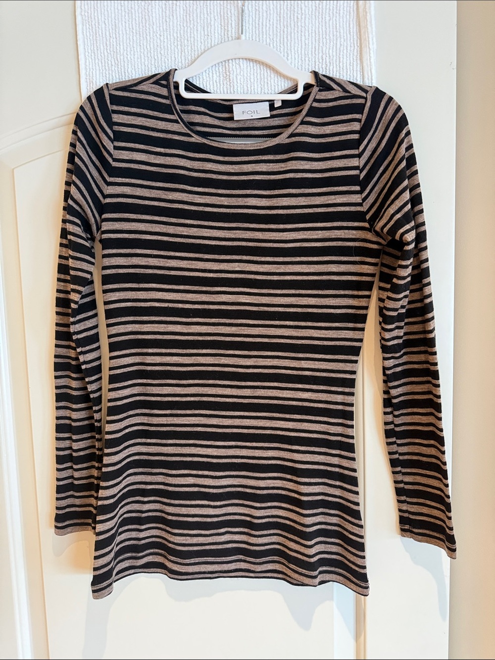 Foil Black and Taupe Striped Long-Sleeve Tee